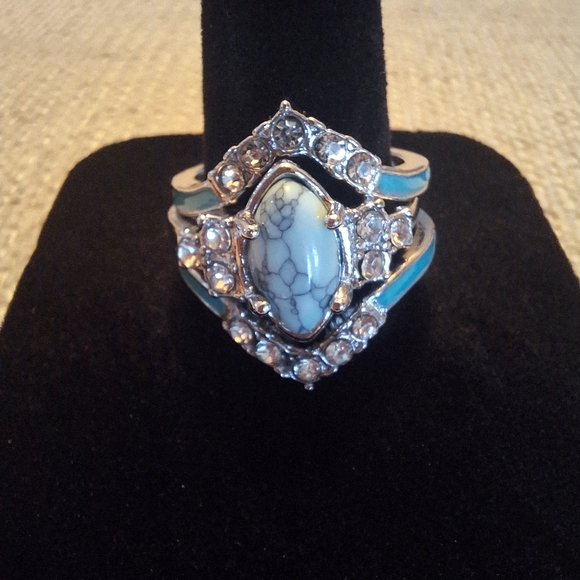 Turquoise & Rhinestones 3pc Ring Set - Picture 3 of 4